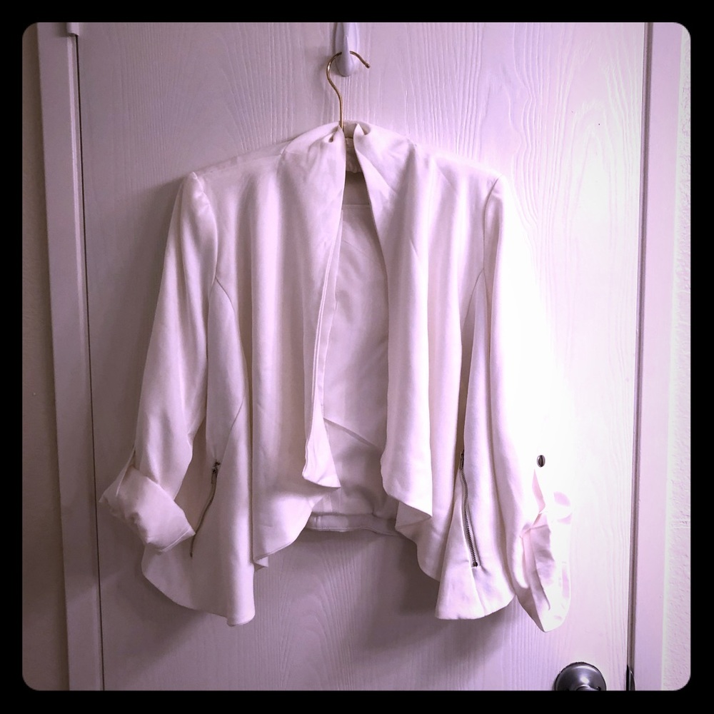 Trend Responsibly White Blazer with Drape Front